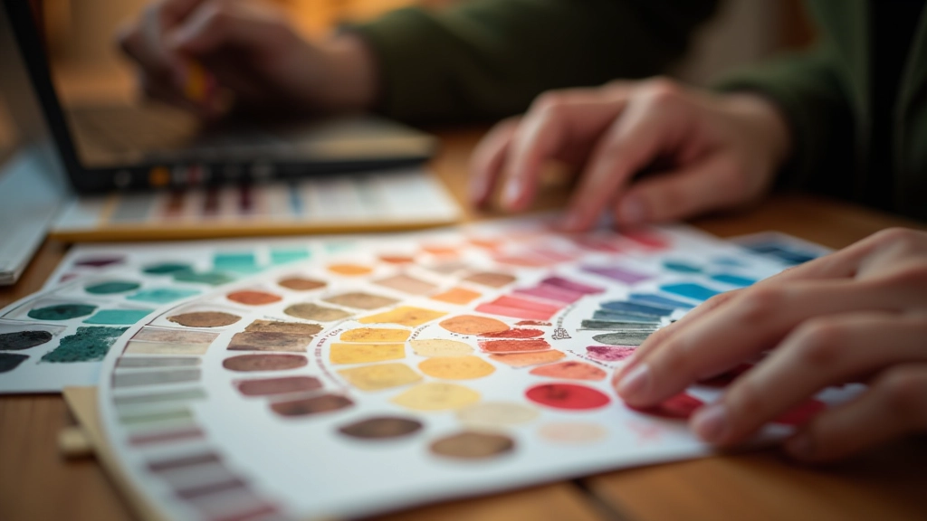 Barevné palety s duotónovými kombinacemi na designerském stole