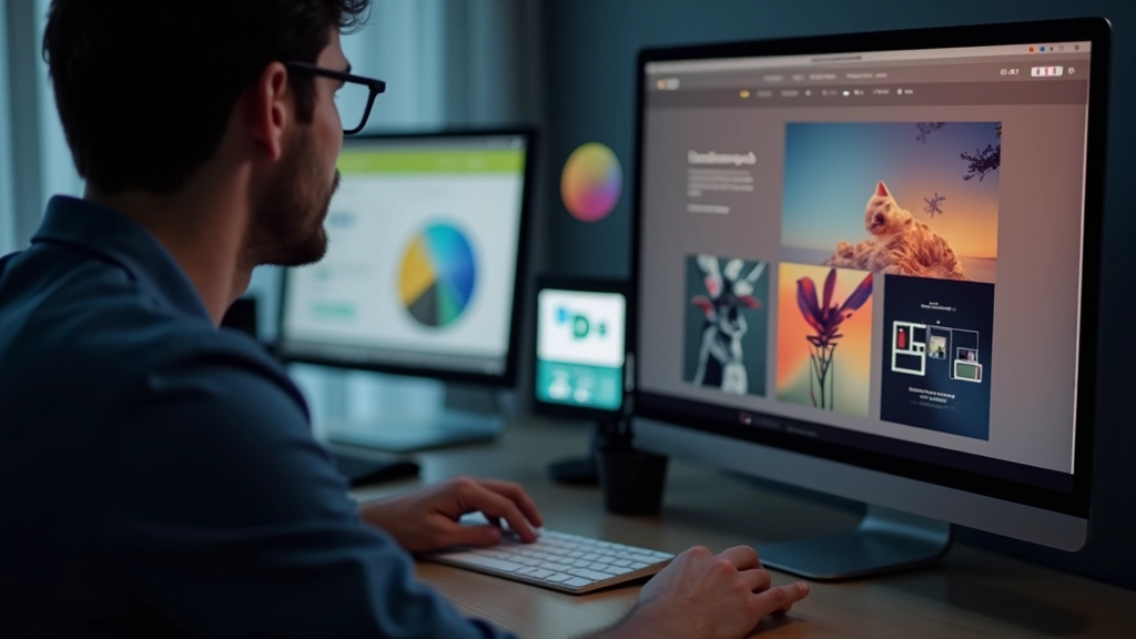 Designer vybírá barvy pro duotonní kombinace na počítači