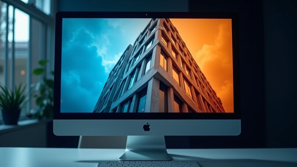 Webový design s modrým a oranžovým duotonním filtrem na fotografii budovy